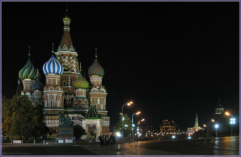 Ночное фото собора Василия Блаженного на Красной площади. Ночная Москва. Фото